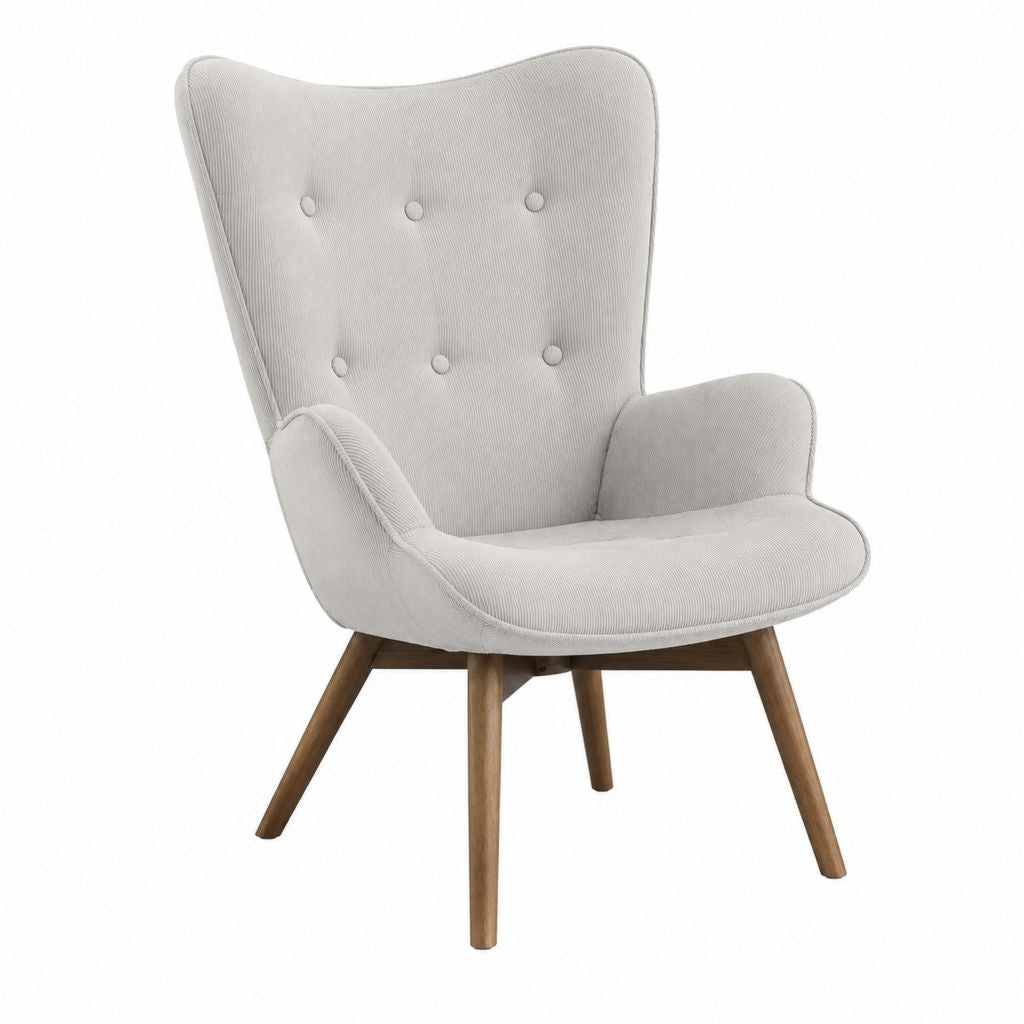 Fauteuil à oreilles gris clair en polyester côtelé avec pieds en bois massif 82 x 96 x 101 cm