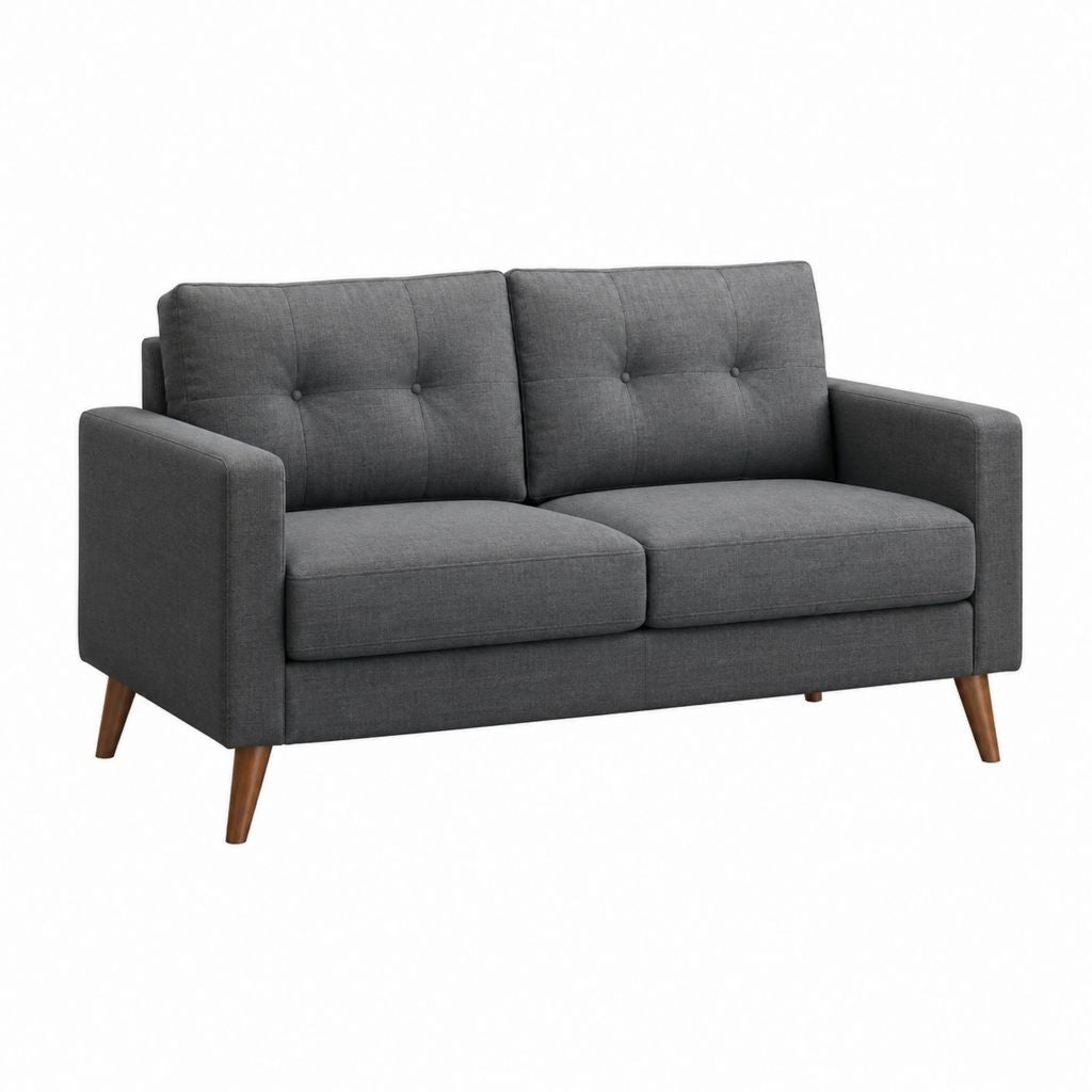 Canapé 2 places gris foncé en polyester avec pieds en bois massif 145 x 81 x 86 cm