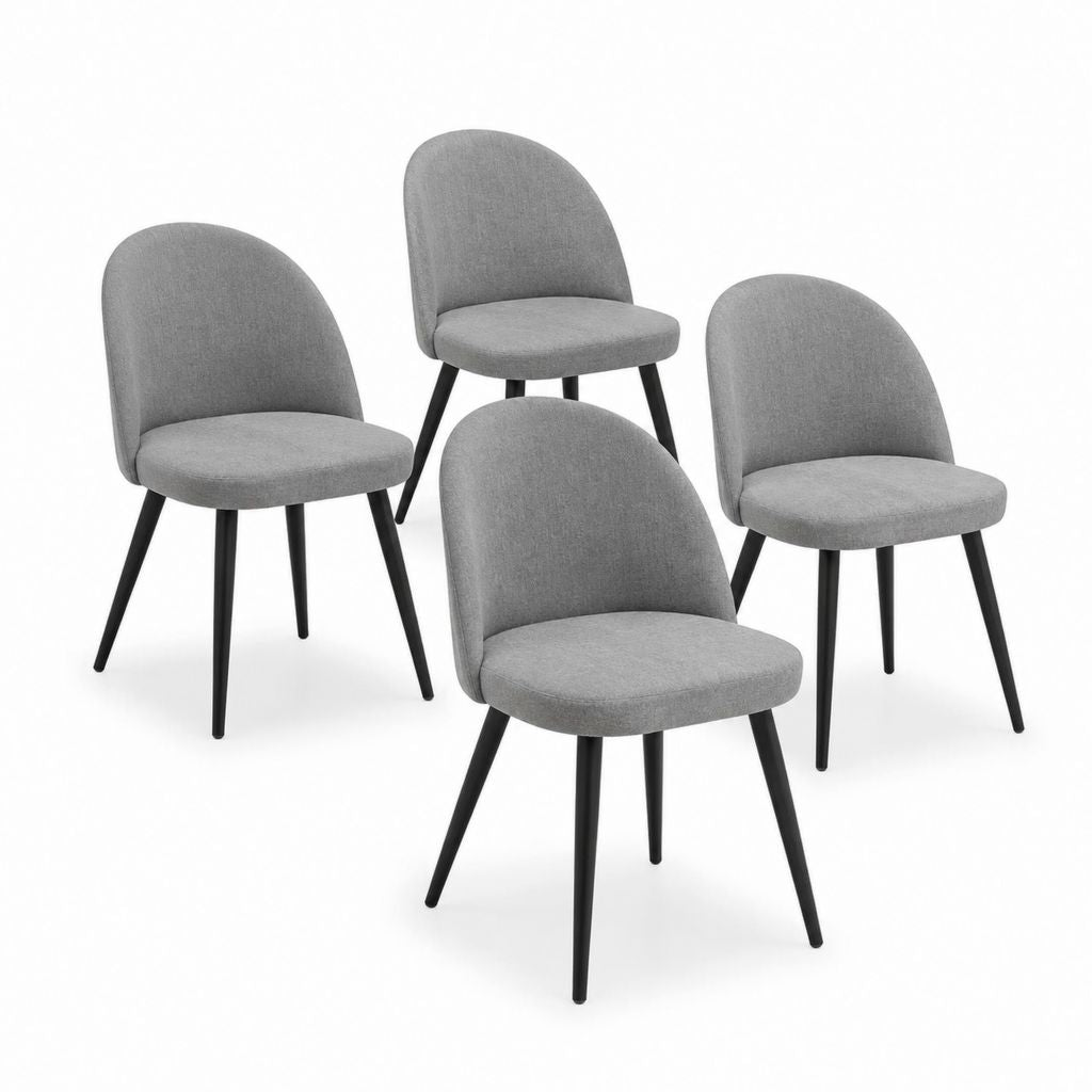 Lot de 4 chaises de salle à manger grises en polyester avec pieds en acier 45 x 54 x 83 cm