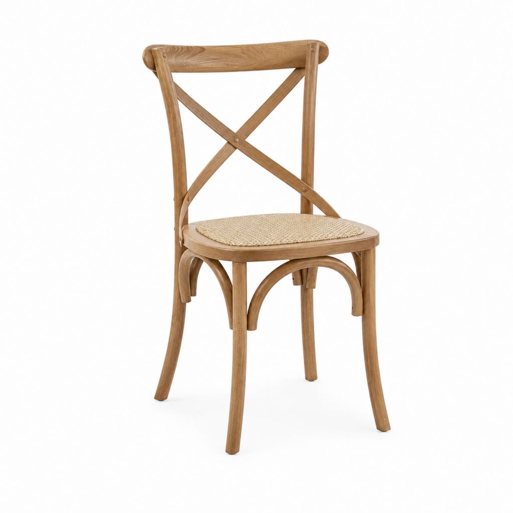Chaise de salle à manger marron en bois massif avec assise en rotin tressé 45 x 52 x 88 cm