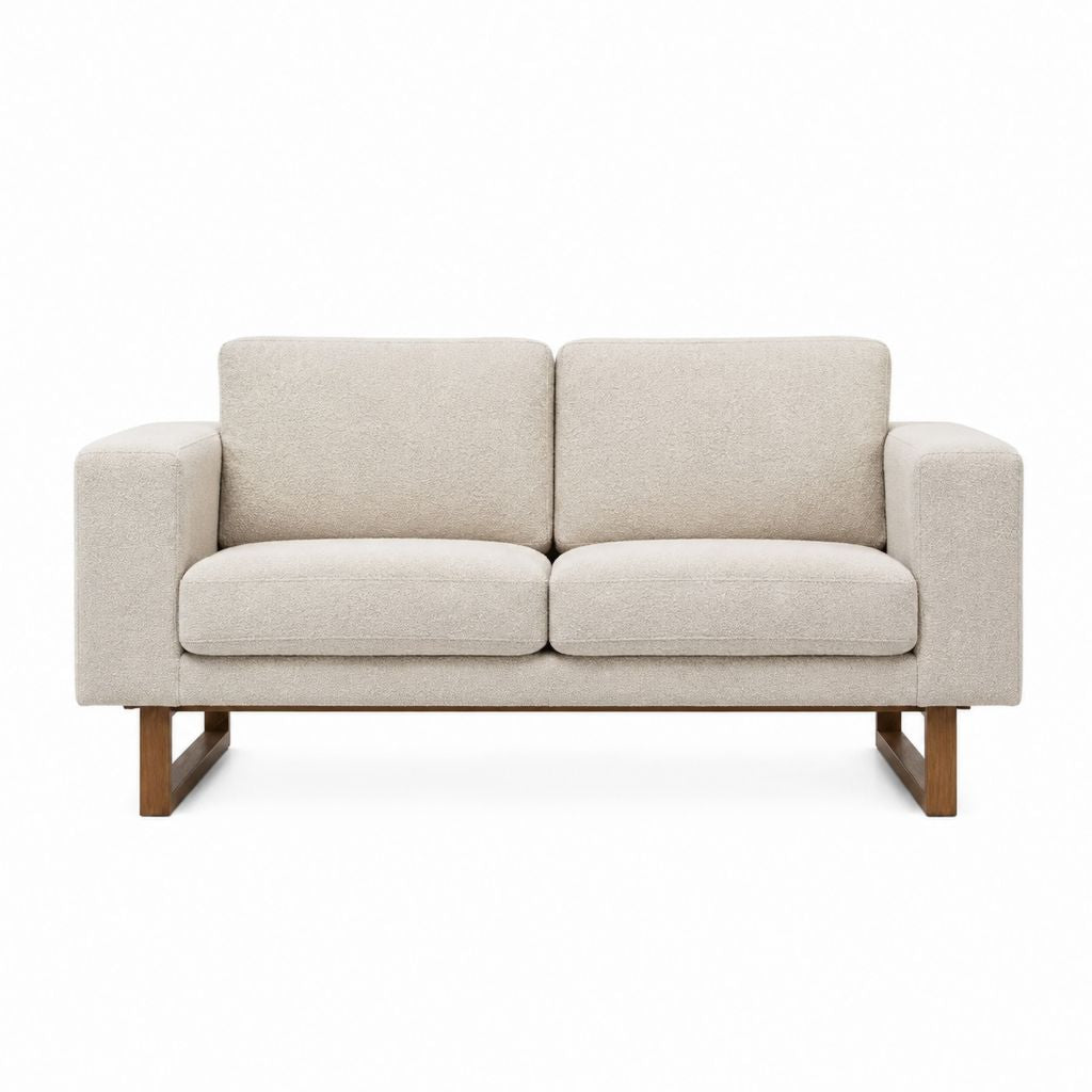 Canapé 2 places beige en polyester avec pieds en bois massif 160 x 85 x 82 cm