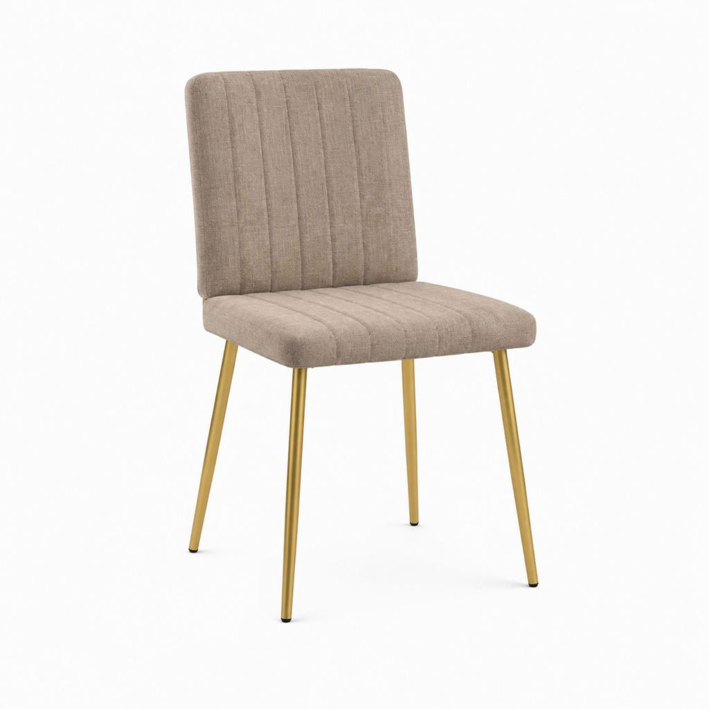 Chaise de salle à manger taupe en polyester avec assise rectangulaire et pieds en acier doré 48 x 58 x 87 cm
