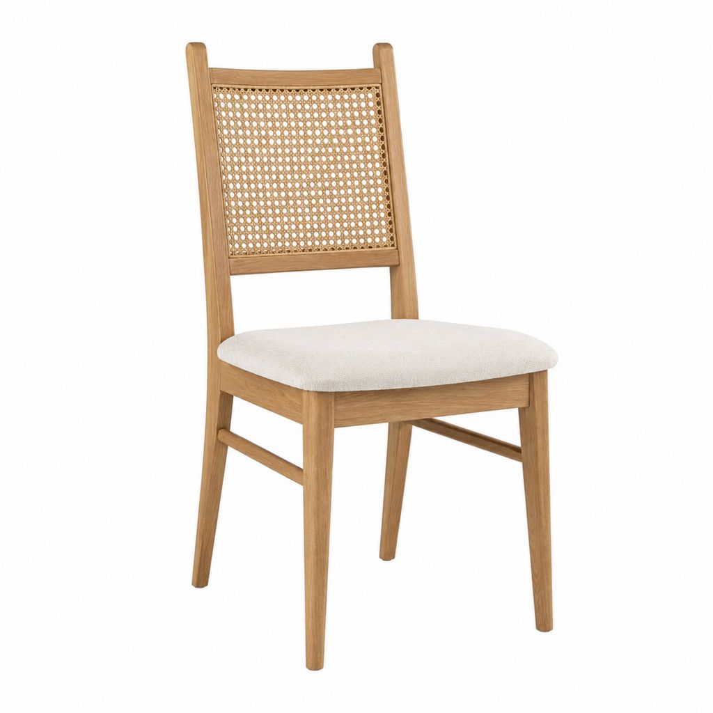 Chaise de salle à manger en chêne naturel avec dossier en cannage et assise beige 46 x 55 x 88 cm