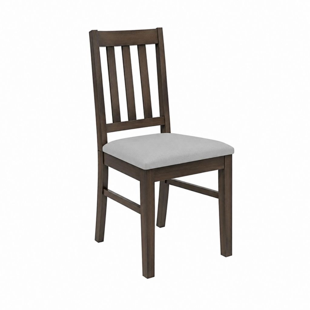 Chaise de salle à manger en hévéa massif brun avec assise rembourrée en polyester gris 45 x 53 x 96 cm