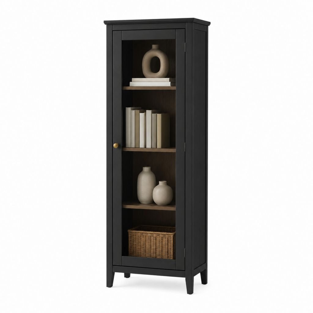 Vitrine de salon noire en MDF et verre trempé 60 x 35 x 180 cm