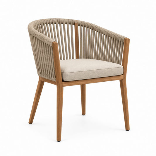 Chaise de salle à manger avec accoudoirs beige en bois massif et corde de polyester 58 x 60 x 79 cm