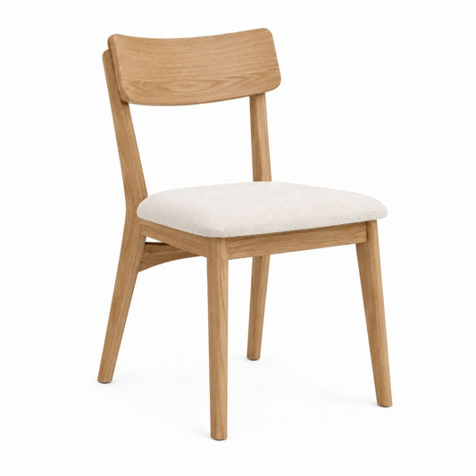 Chaise de salle à manger beige en chêne massif avec assise rembourrée 48 x 54 x 82 cm