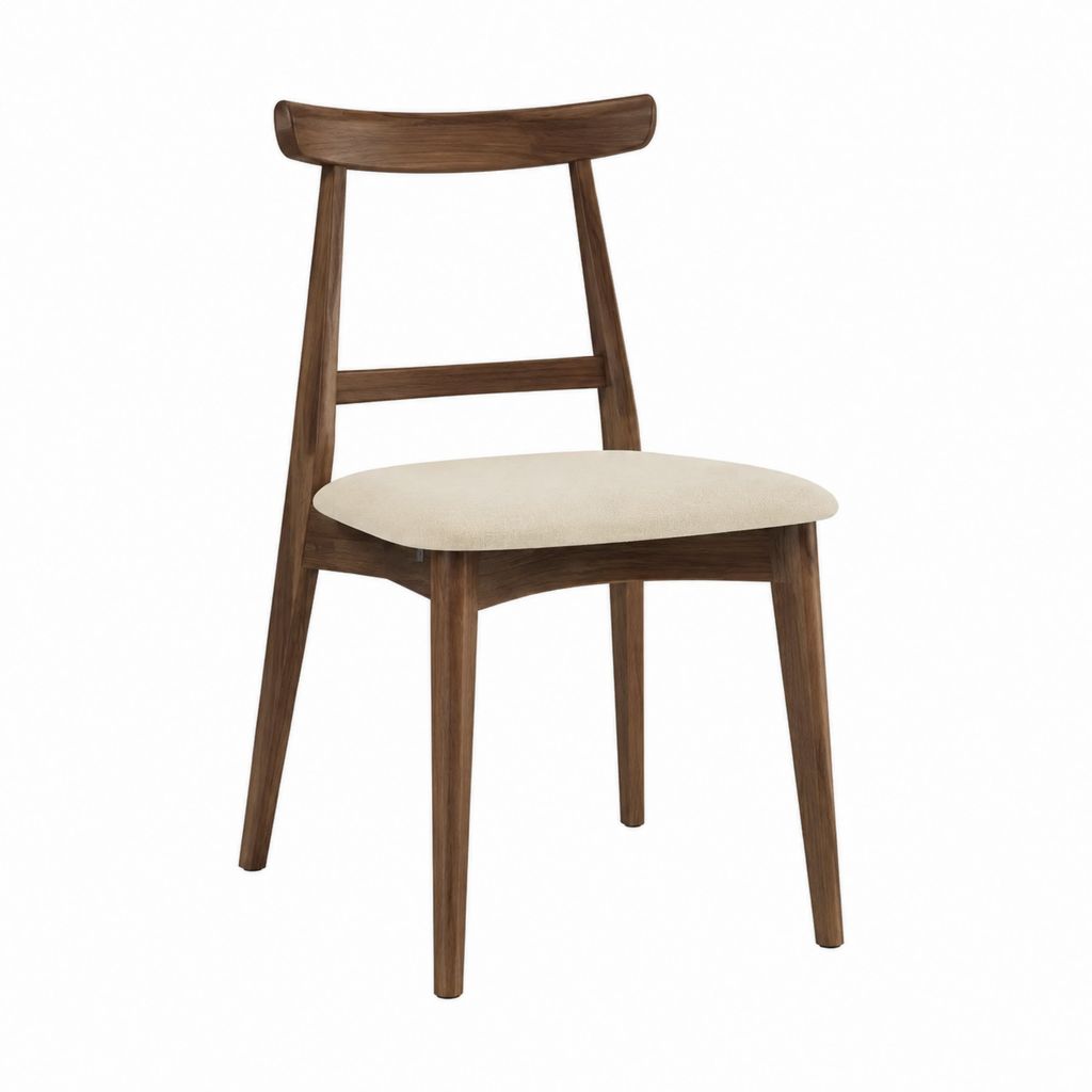 Chaise de salle à manger marron en bois massif d'hévéa avec assise beige en polyester arrondie 49 x 54 x 82 cm