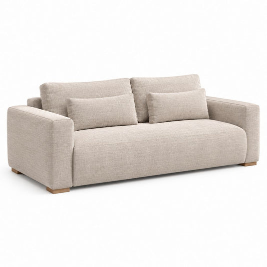 Canapé 2 places beige en polyester avec pieds en hévéa massif 180 x 92 x 82 cm