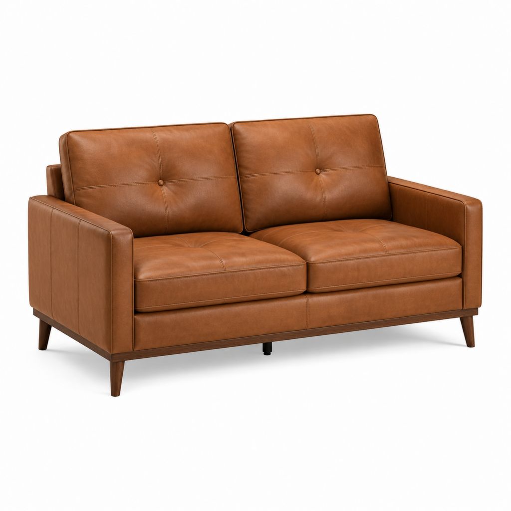 Canapé 2 places marron en cuir synthétique PU avec pieds en bois massif 150 x 85 x 86 cm