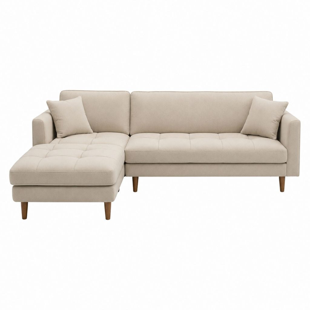 Canapé d'angle gauche 3 places beige en polyester 230 x 150 x 85 cm