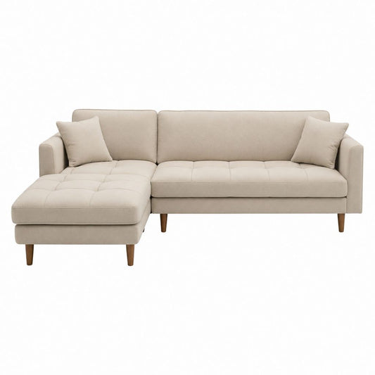 Canapé d'angle gauche 3 places beige en polyester 230 x 150 x 85 cm