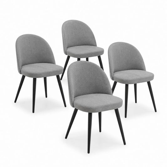 Lot de 4 chaises de salle à manger grises en polyester avec pieds en acier 45 x 54 x 83 cm