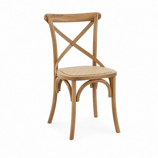 Chaise de salle à manger marron en bois massif avec assise en rotin tressé 45 x 52 x 88 cm