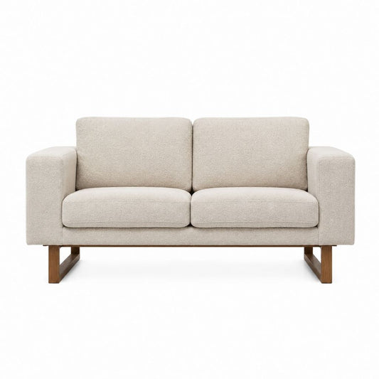 Canapé 2 places beige en polyester avec pieds en bois massif 160 x 85 x 82 cm