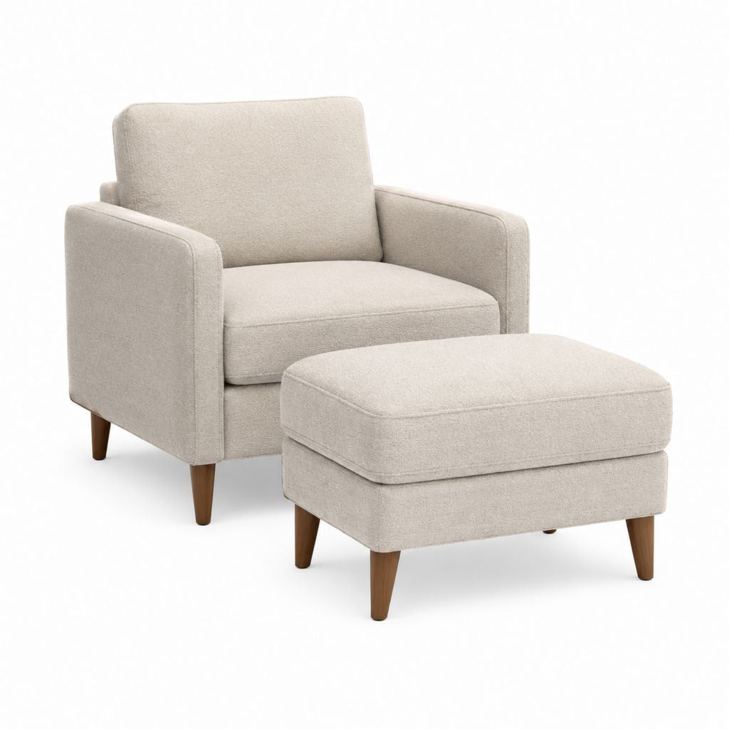 Ensemble fauteuil avec repose-pieds beige en polyester pieds en bois massif rectangulaire 82 x 78 x 88 cm