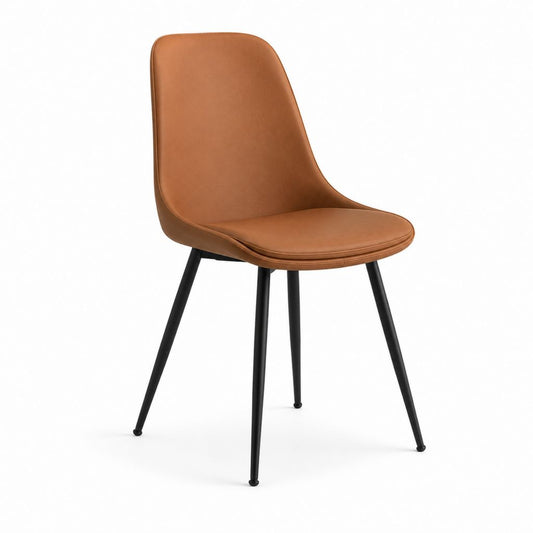 Chaise de salle à manger marron en cuir synthétique PU avec pieds en acier noir 48 x 55 x 85 cm
