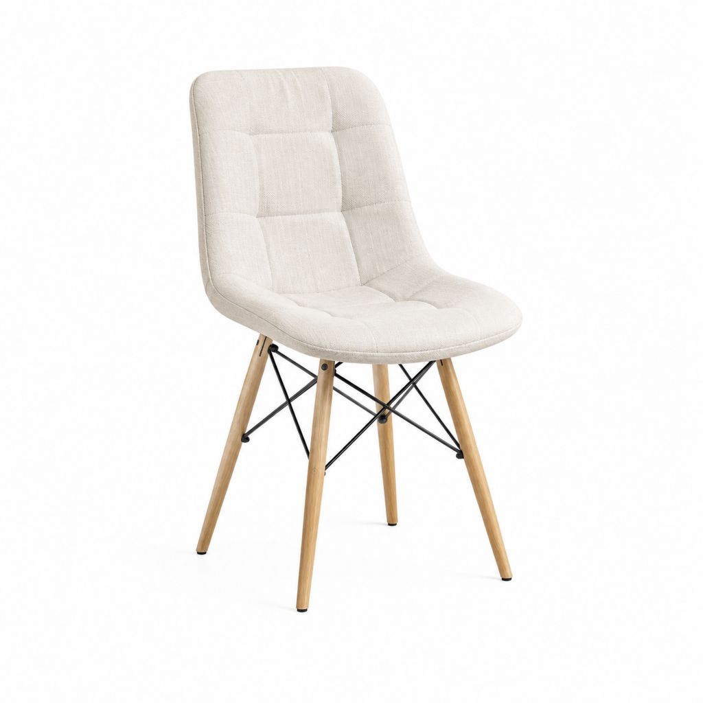 Chaise de salle à manger beige en polyester avec pieds en hêtre massif 84 x 46 x 55 cm