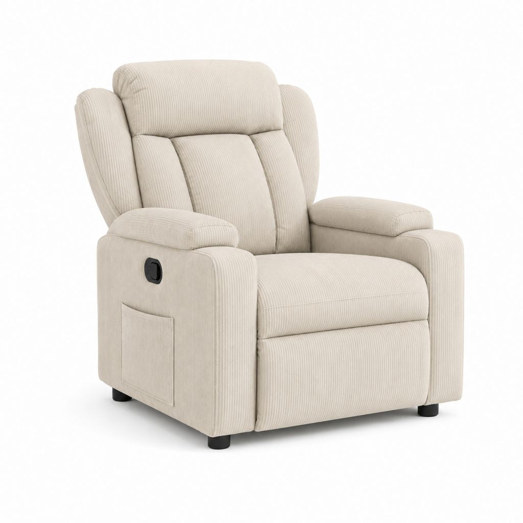 Fauteuil relax inclinable manuel beige en polyester côtelé 90 x 95 x 102 cm