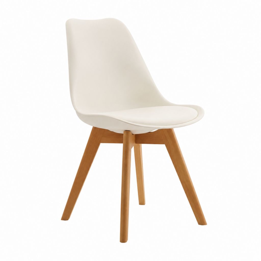 Chaise de salle à manger blanche en polypropylène avec pieds en hêtre massif 48 x 54 x 82 cm