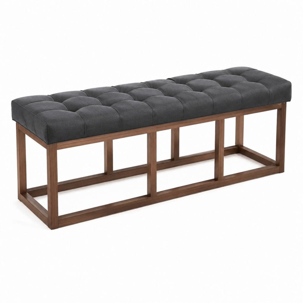 Banc de bout de lit capitonné gris foncé en polyester et bois d'hévéa 150 x 45 x 46 cm