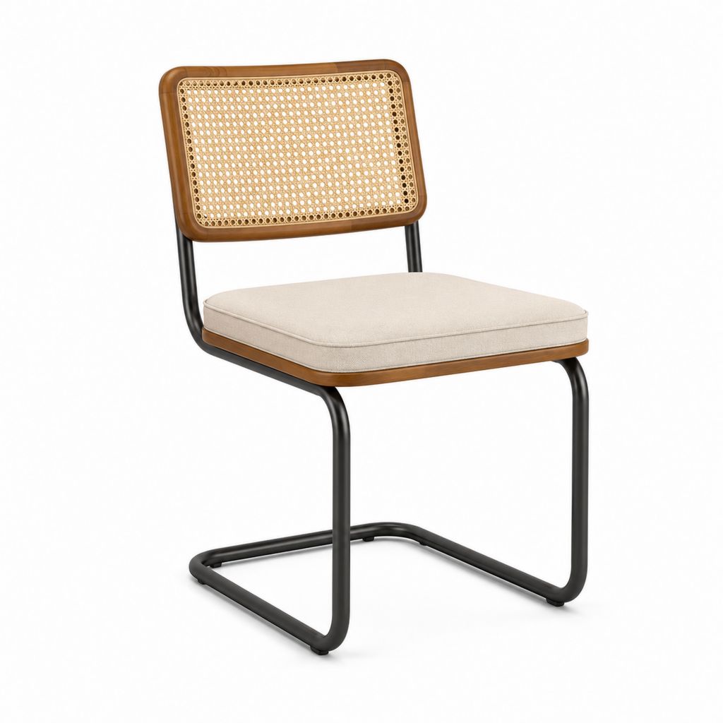 Chaise de salle à manger beige et noyer en acier rotin naturel et polyester 49 x 58 x 82 cm