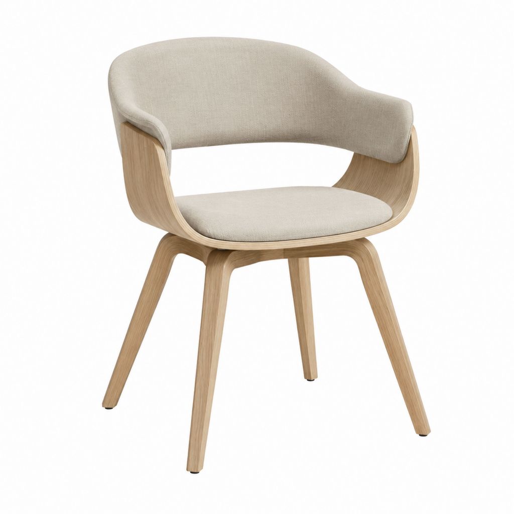 Chaise de salle à manger beige en contreplaqué plaqué chêne forme enveloppante 57 x 56 x 78 cm