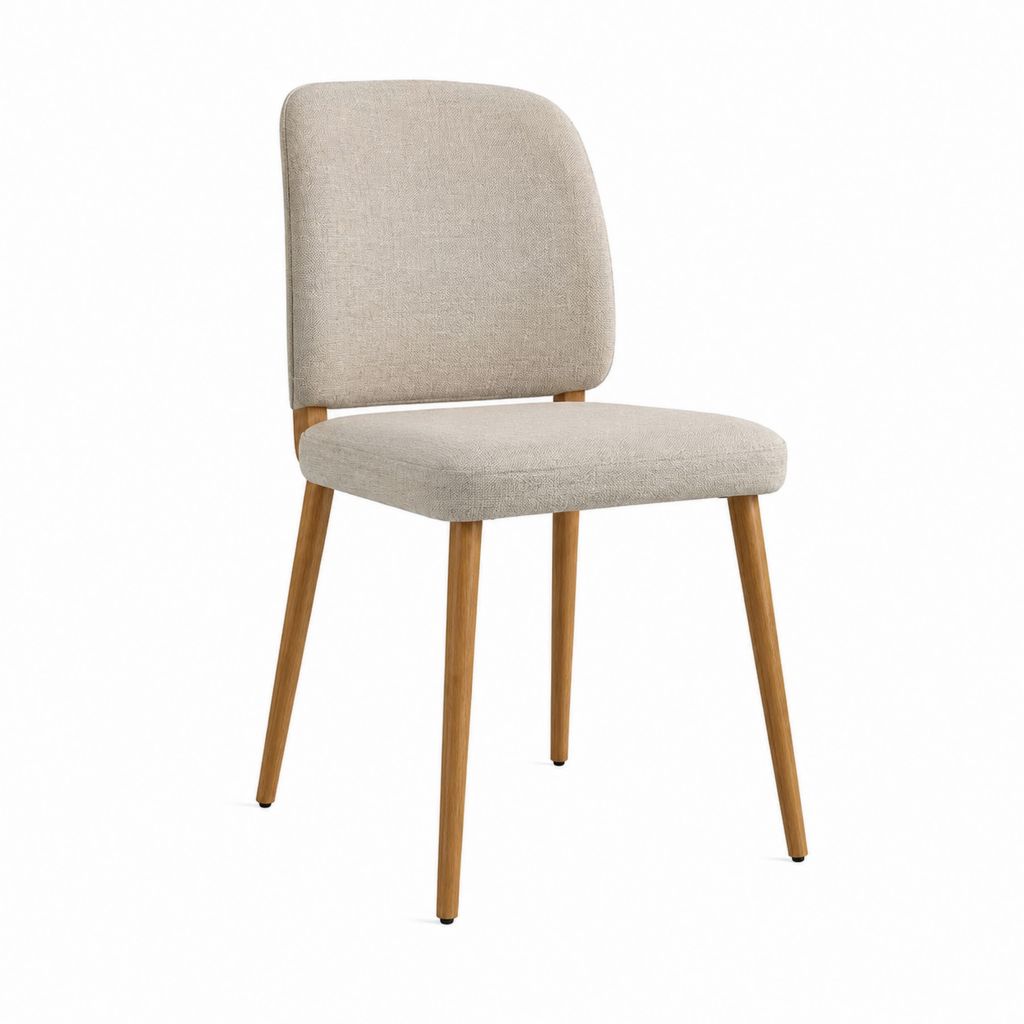 Chaise de salle à manger beige en polyester avec pieds en bois d'hévéa 47 x 55 x 82 cm