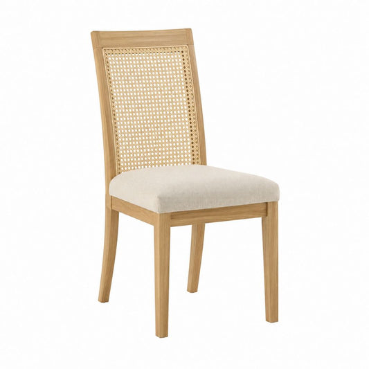 Chaise de salle à manger beige en chêne massif avec dossier en rotin 45 x 55 x 95 cm