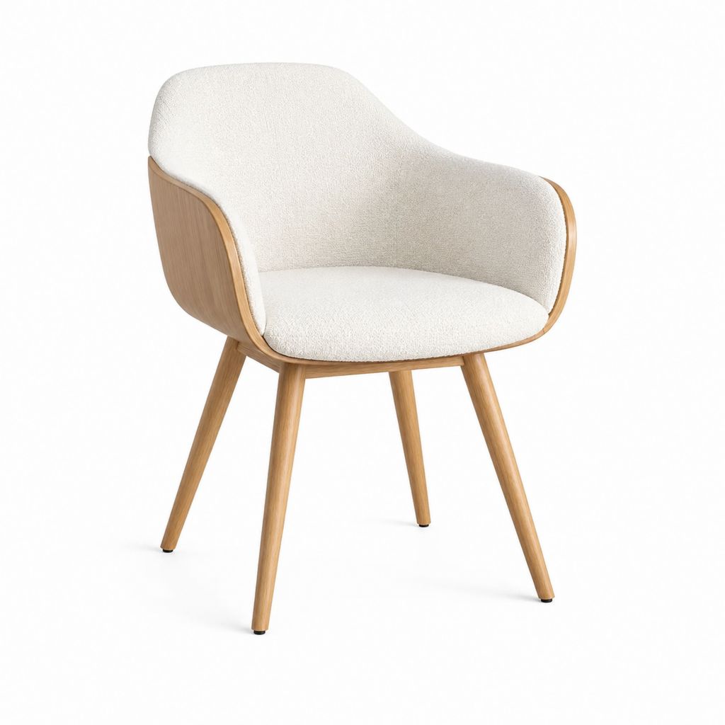 Chaise de salle à manger enveloppante écru en polyester et chêne 58 x 58 x 80 cm