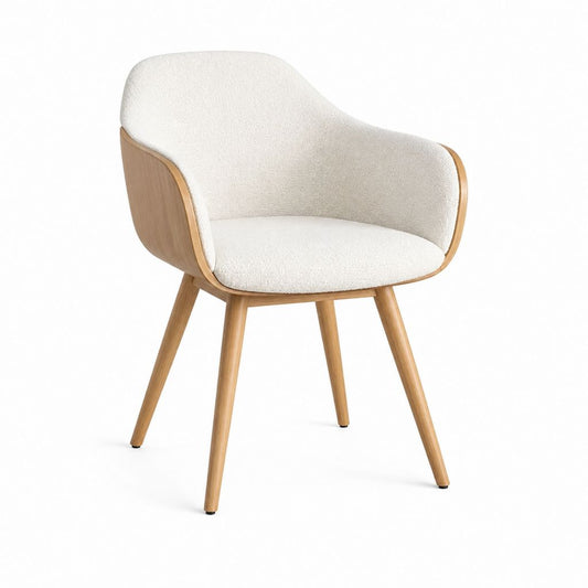 Chaise de salle à manger enveloppante écru en polyester et chêne 58 x 58 x 80 cm
